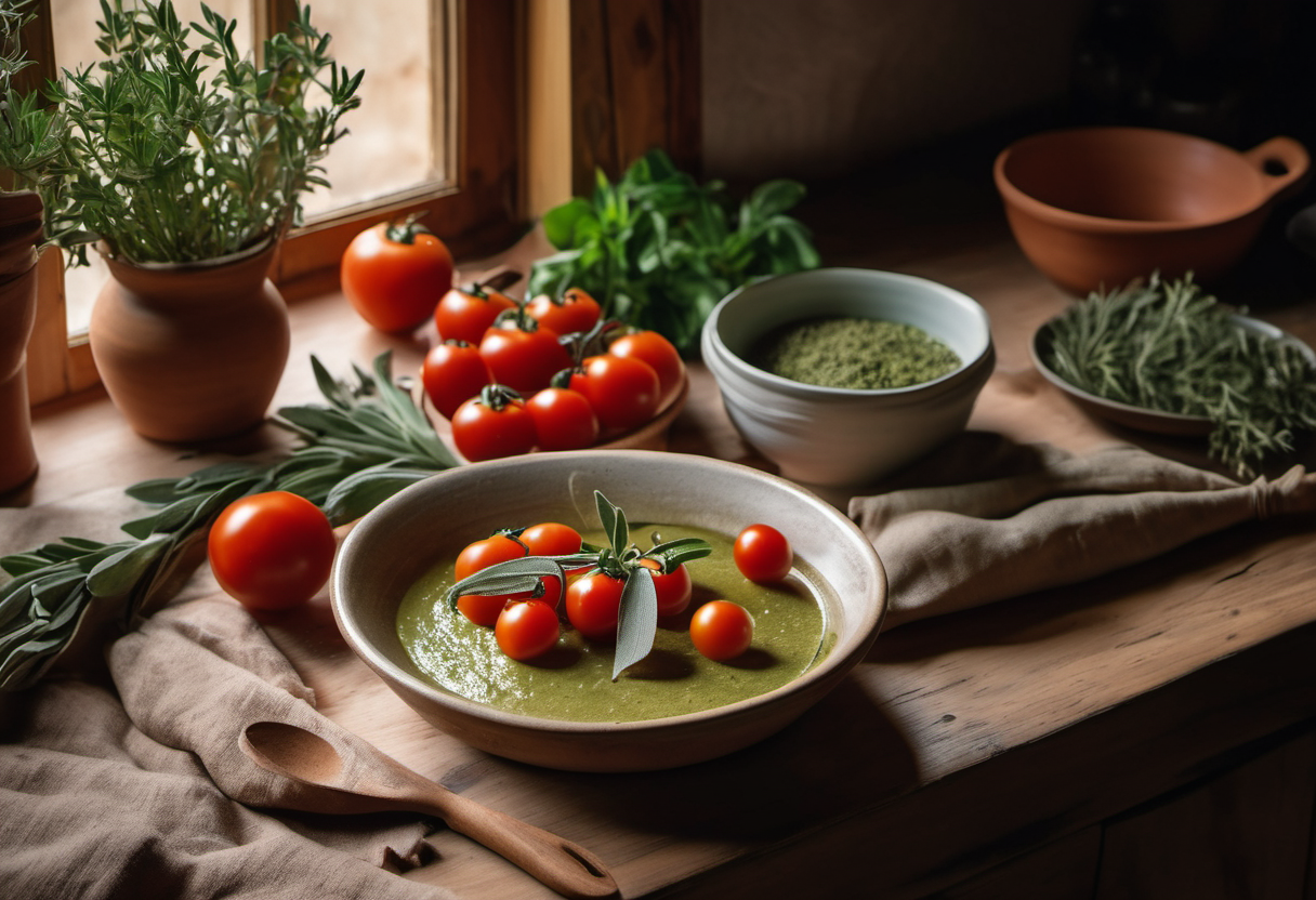 open handwritten cookbook on a warm wooden kitchen table